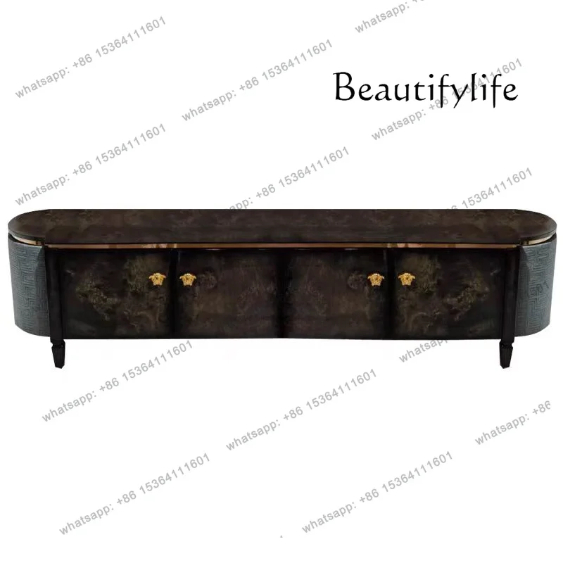 

Italian light luxury tree tumor wood grain fan TV cabinet, entrance hall decoration dining side cabinet