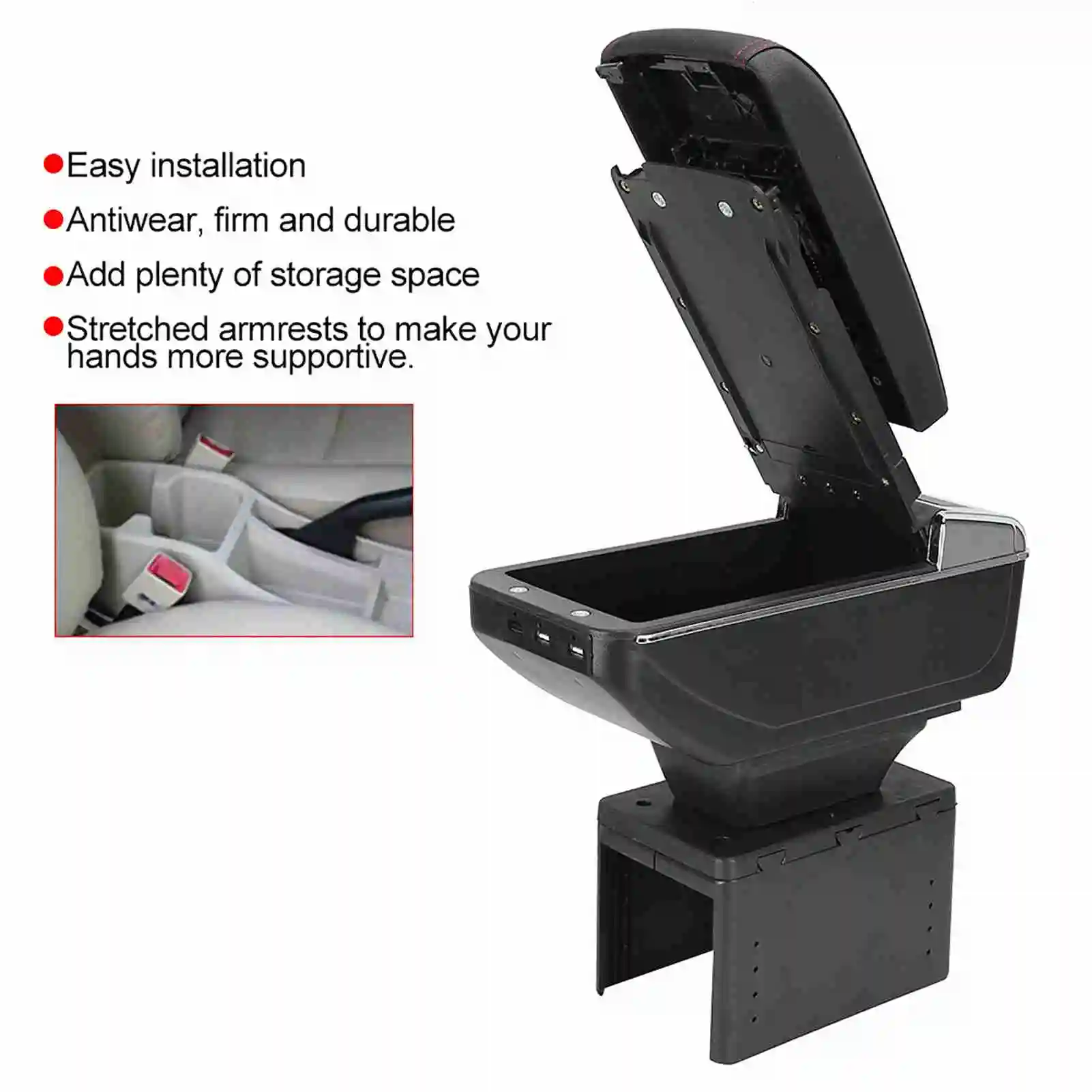 

Armrest Box Car Center Console Armrest Box Container Adjustable with USB Interface Central Armrest Center Storage Case