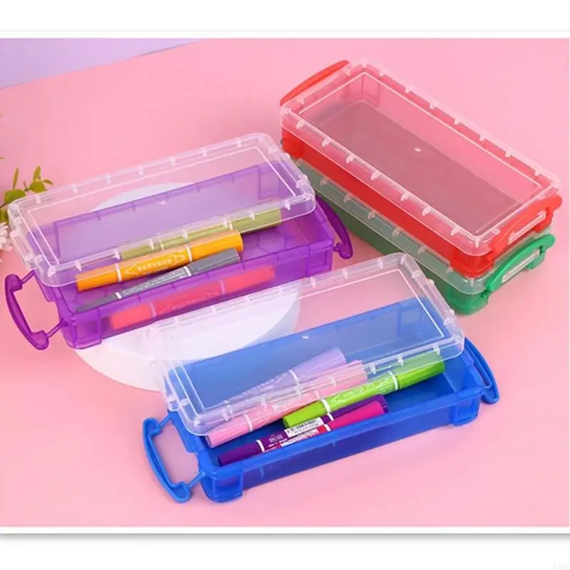 High Capacity Pencil Case with Dustproof Lid Clear Pen Storage Box Colored Pencil Organizers Portable Pen Organizers 896C