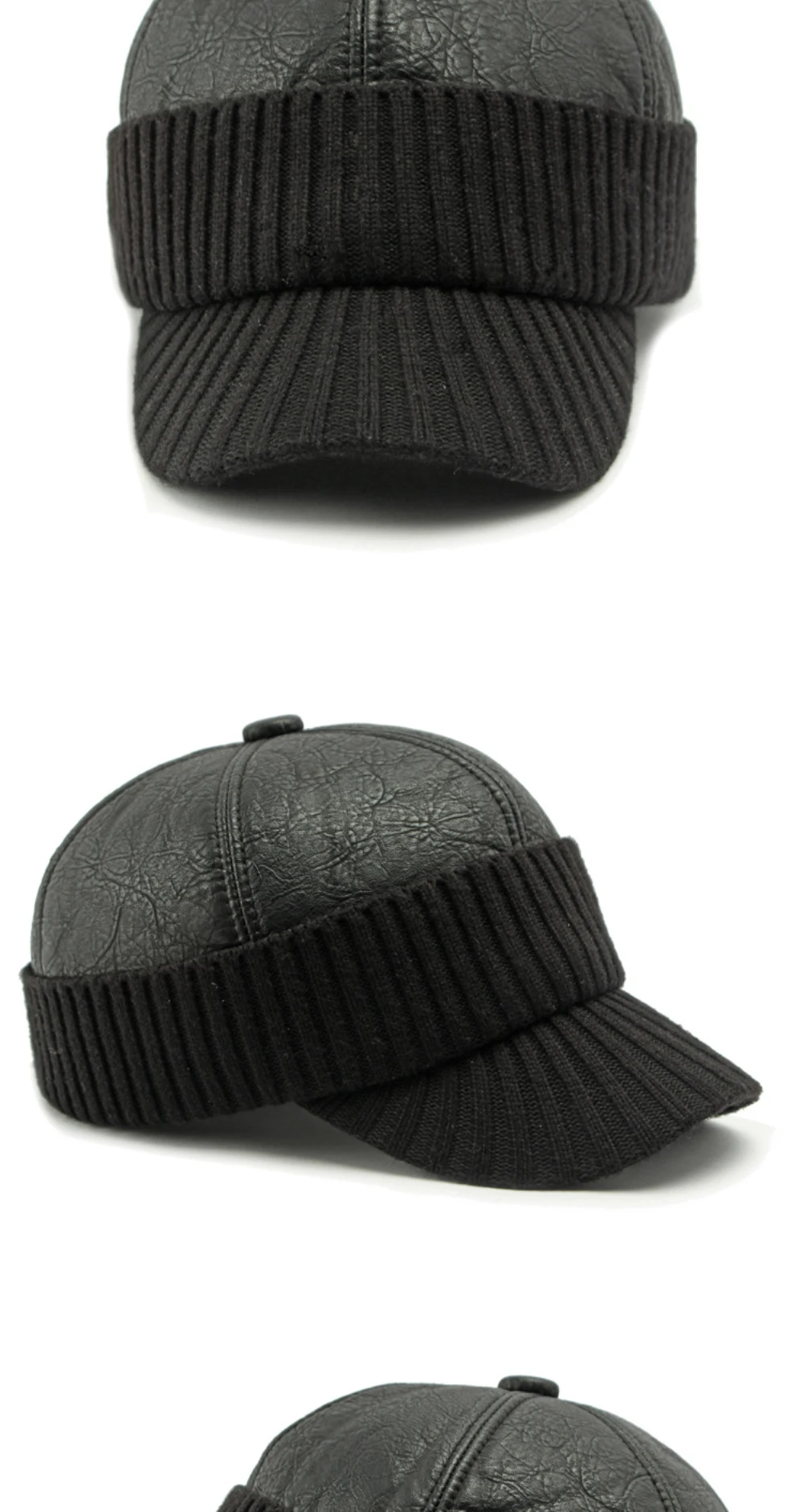 HT4542 Hohe Qualität PU Leder Kappe Dicke Warme Winter Baseball Kappe Männer Baseball Hüte Snapback Earflap Cap Papa Hüte mit Ohrenklappe – Detail 6