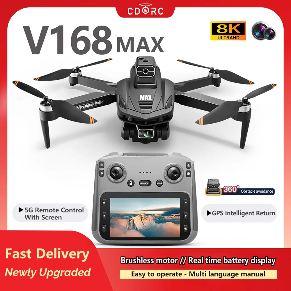 V168 2026model 8K high-definition dual-camera portable remote-controlled drone  5kilometer range brushless 5G positioning system