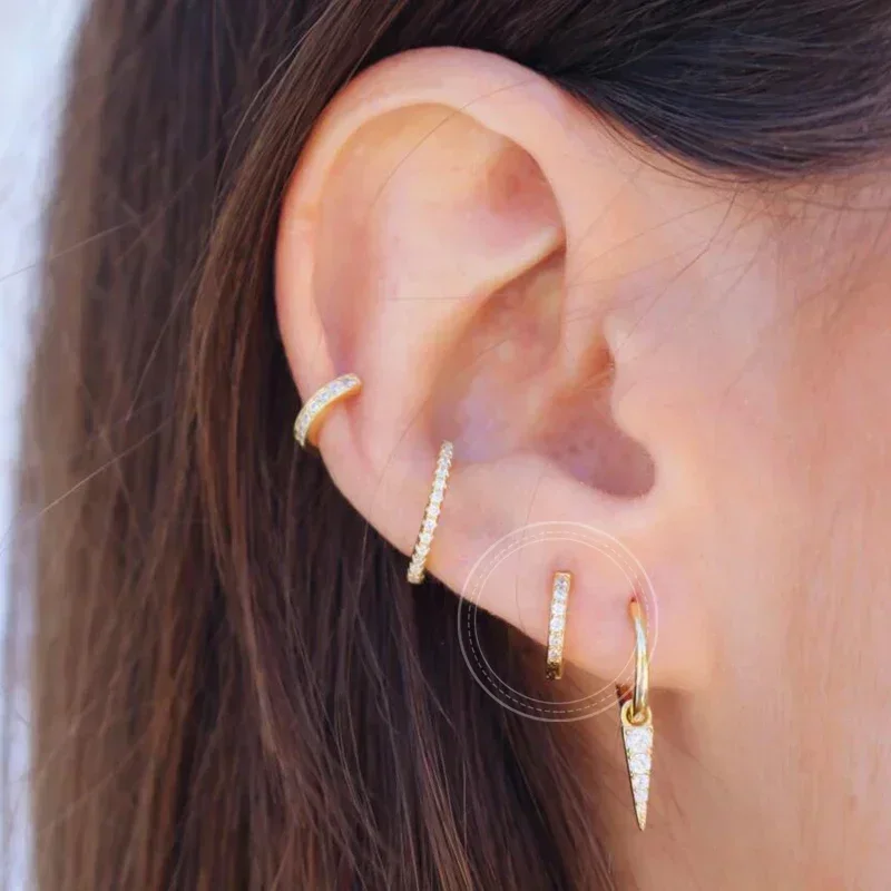 Pendientes de aro de circonita blanca geométrica con aguja de Plata de Ley 925 para mujer, pendientes dorados de lujo, accesorios de joyería para fiesta