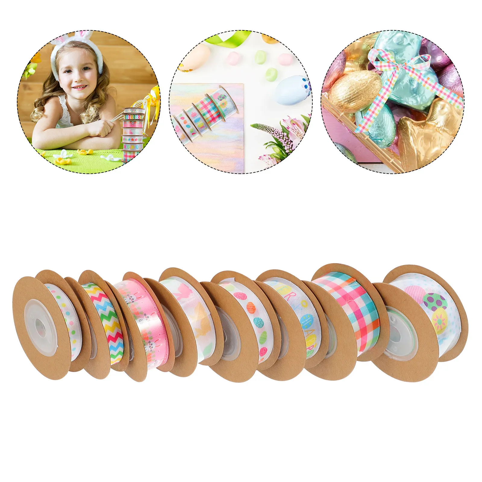 

8 Rolls Bunny Print Ribbon Easter Themed Decorative Ribbons Gift Wrapping Craft Ribbons DIY Crafts Supplies Easter Decor Ribbon
