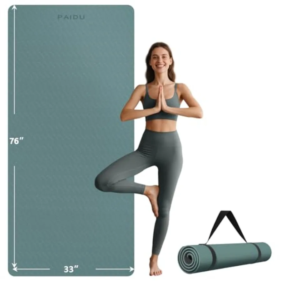 

Extra Long Wide Yoga Mat 76x33x2/5 Inch Non Slip Thick Exercise Mat for Home Gym Yoga Pilates Workouts in Black
