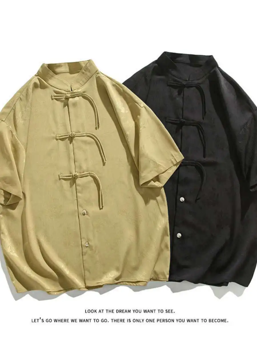 

Мужская рубашка свободного кроя с коротким рукавом, летняя, в новом китайском стиле, с удлиненной спинкой, на пуговицах, повседневная, ретро, с рукавом до локтя, для мужчин, летняя