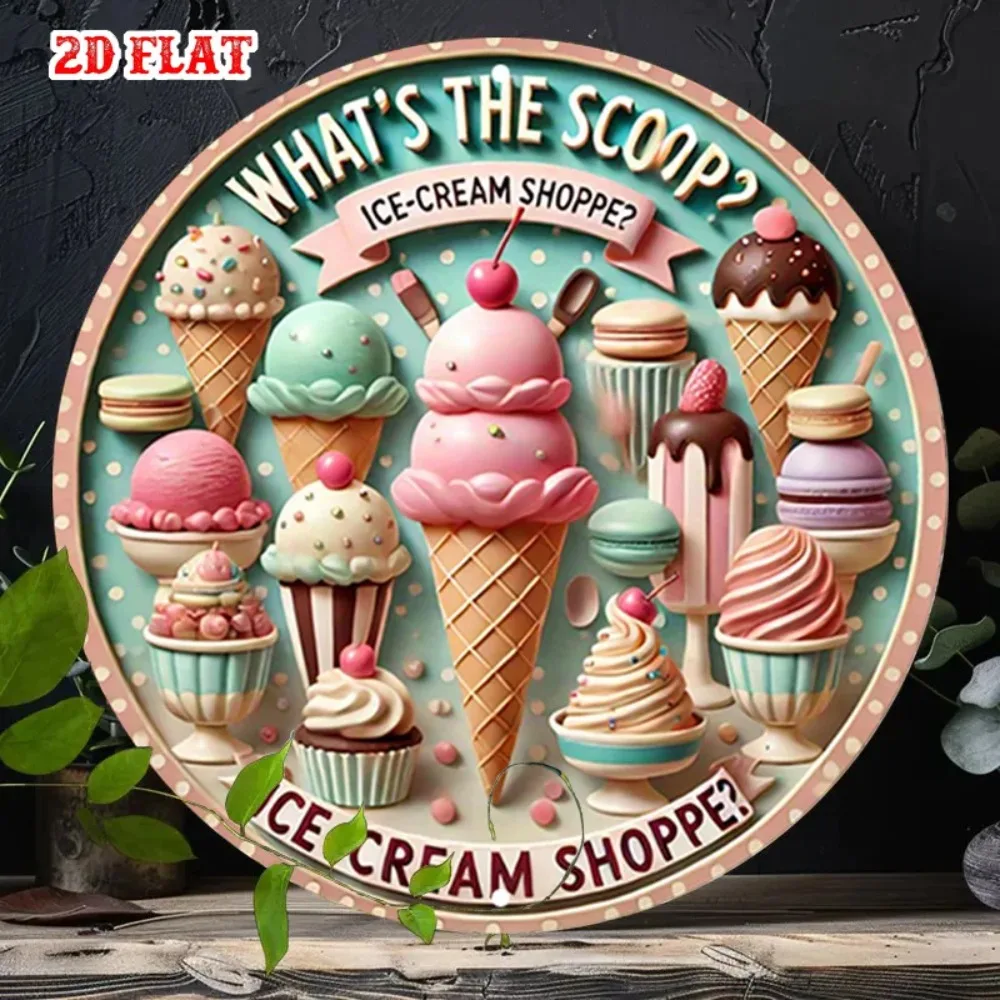 Letrero Metálico Decorativo de Pared con Diseño Retro de Helado de 7.8 Pulgadas, Letrero Plano de Aluminio 2D para Cafetería, Comedor, Cocina, Fácil de Colgar, Decoración de Postres