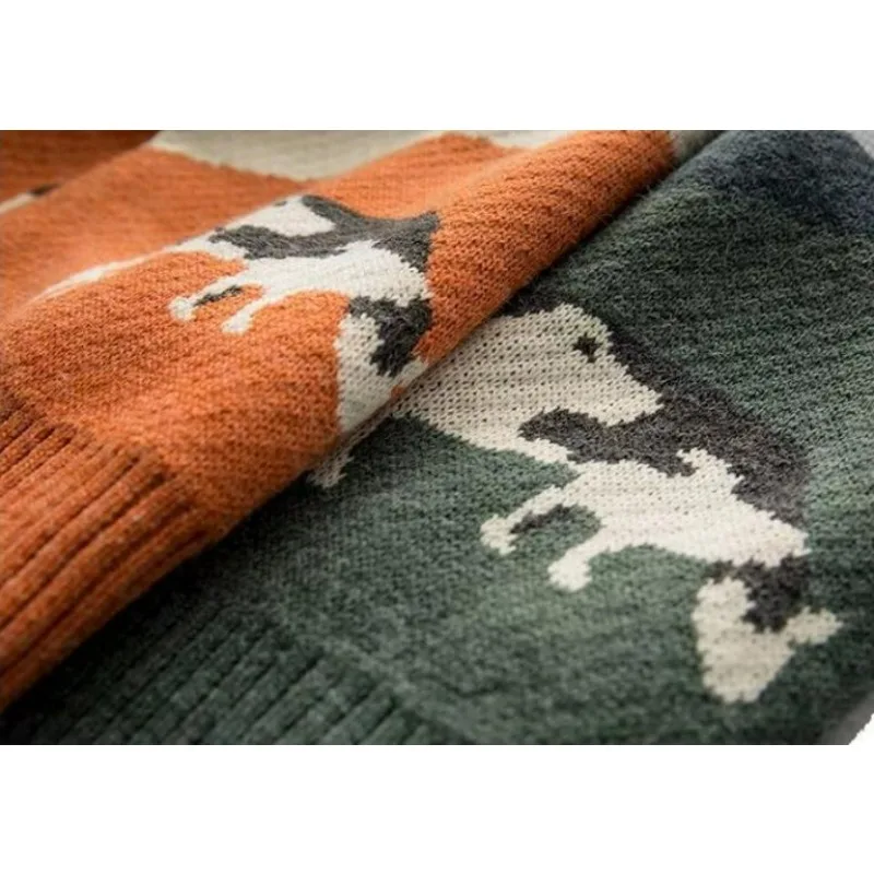 KIDWHXR Herren Herbst Strickpullover Koreanischer Stil Bedruckter Rundhals-Pullover Locker Sitzender Langarm-Komfort-Pullover für Männer – Detail 9