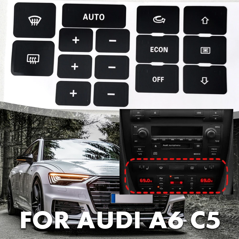 For Audi A6 C5 A/C Climate Air Condition Heater Control Button Repair Sticker Cover Trim Decals Matte Black Car Accessories