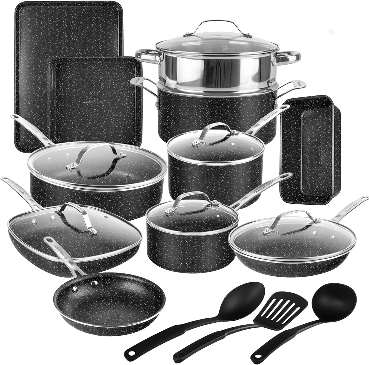 

Blue 20 Pc Kitchen Pots and Pans Set Non Stick, Kitchen Cookware Sets, Granite Nonstick Cookware Set, Coated Non Stick Pots and