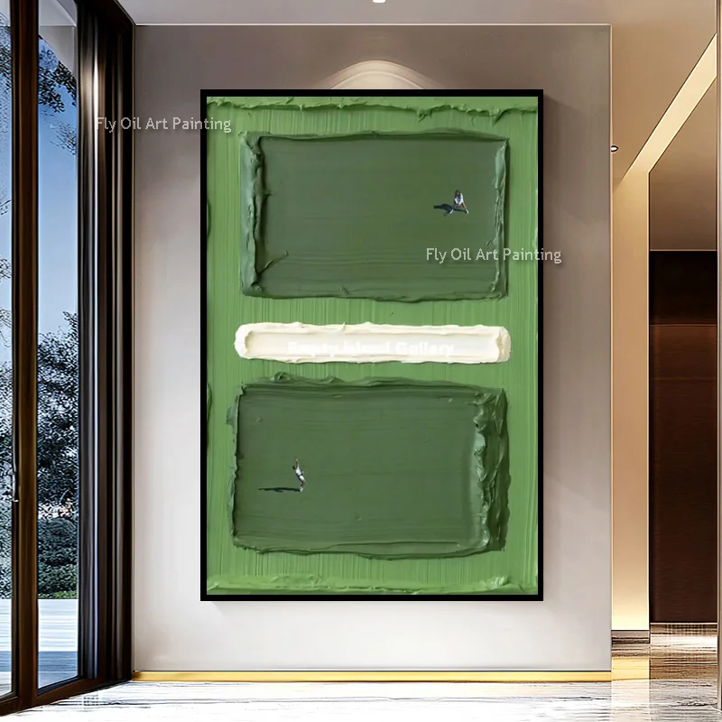 Abstract Popular Design Green Knife Thick People Play Tennis Canvas Oil Painting Hand Painted New Blue Sea View Wall Art Decor