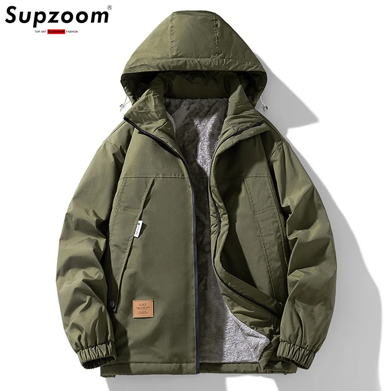 

Supzoom 2025 New Arrival Fleece-Lined Winter Cotton Couple Cold Clothes Hooded Casual Workwear Style Mens Jackets And Coats