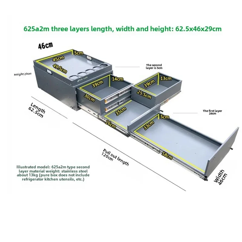 Porta-malas de carro, cozinha, acampamento, caixa telescópica, corpo largo, três camadas, caixa de armazenamento, carro, acampamento, organizador, acessórios