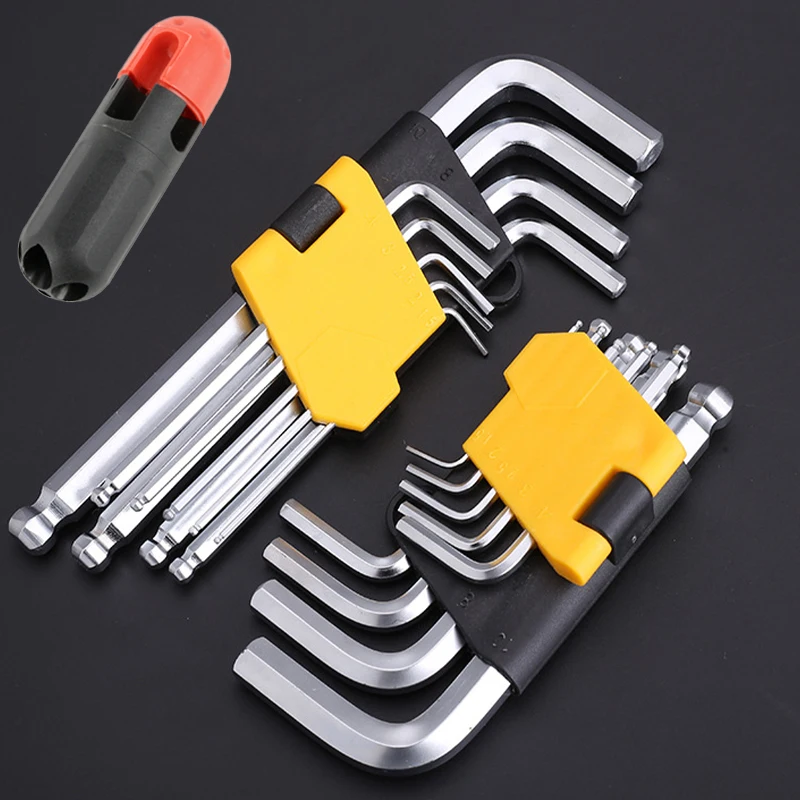 9-Piece Advanced Hex Wrench 1.5-10 mm0.06-0.39 Inches L-shaped Metric Precision Chamfered Tip High-quality Chrome Vanadium Steel