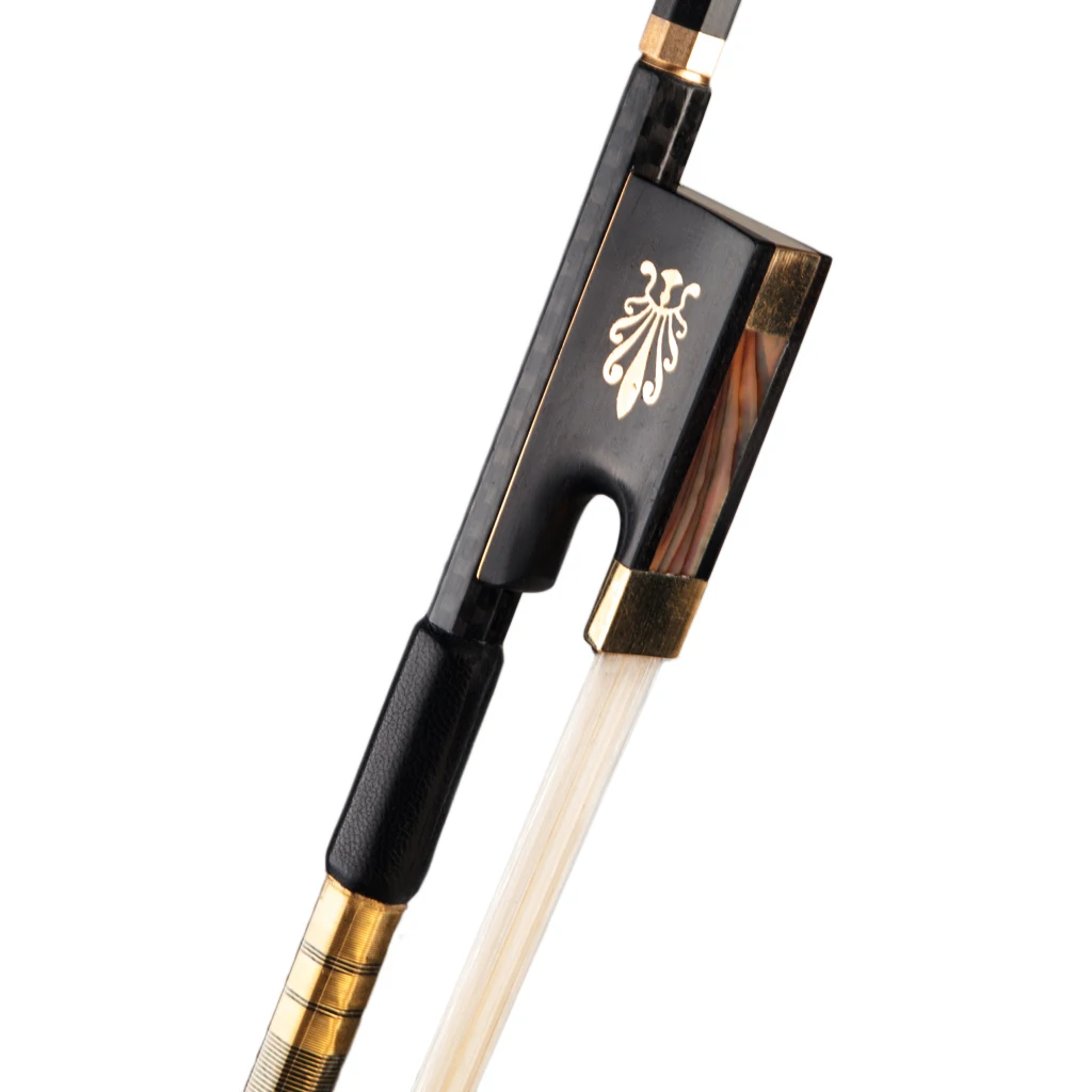 4/4 Size Violin Fiddle Bow Grid Carbon Fiber Round Stick Ebony Frog Horsetail Hair Well Balanced Fast Response