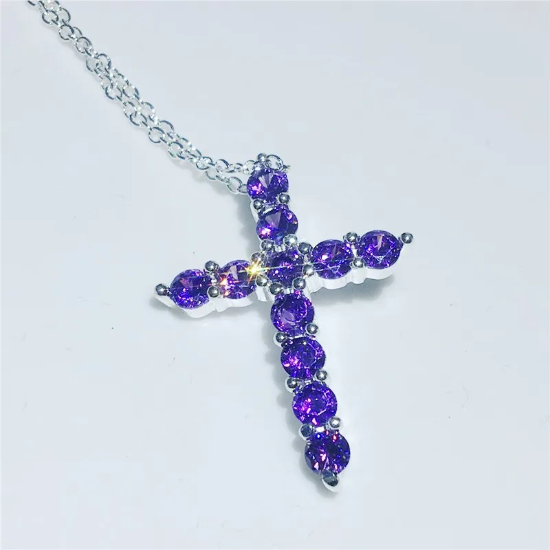 Fashion 6 colors Cross Pendant AAAAA cz Stone 925 sterling silver Party Wedding Pendant necalace for women Men Jewelry Gift