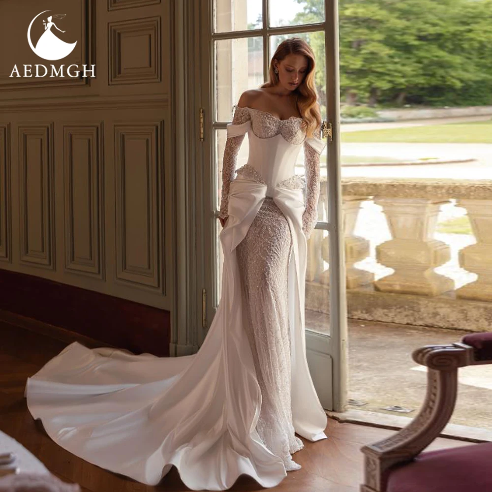 

Aedmgh Русалка Сексуальные свадебные платья Милая с открытыми плечами Vestido De Novia Кружевная вышивка 2 в 1, свадебное платье на заказ