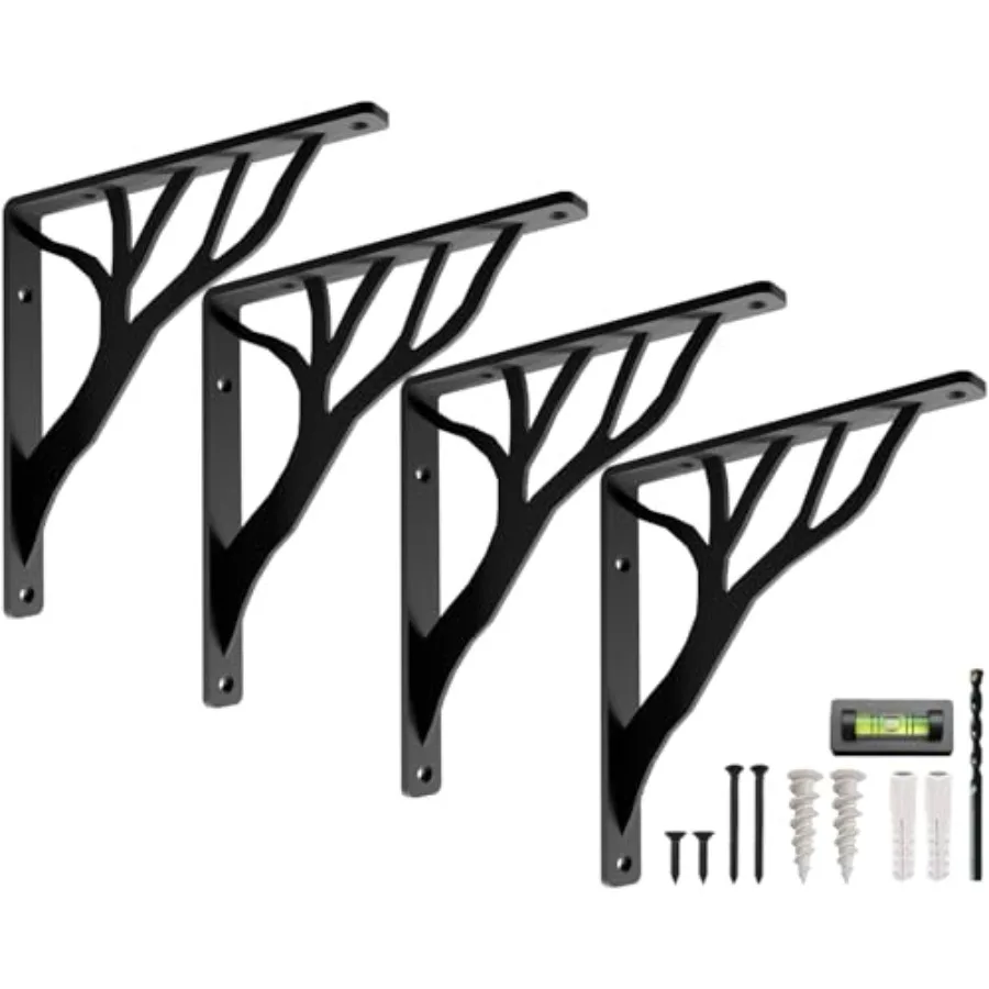 

Rustic Tree Black Heavy Duty Shelf Brackets 10 inch by Decorative L Brackets Iron Metal Floating Shelf Bracket Wall Mount Shelv