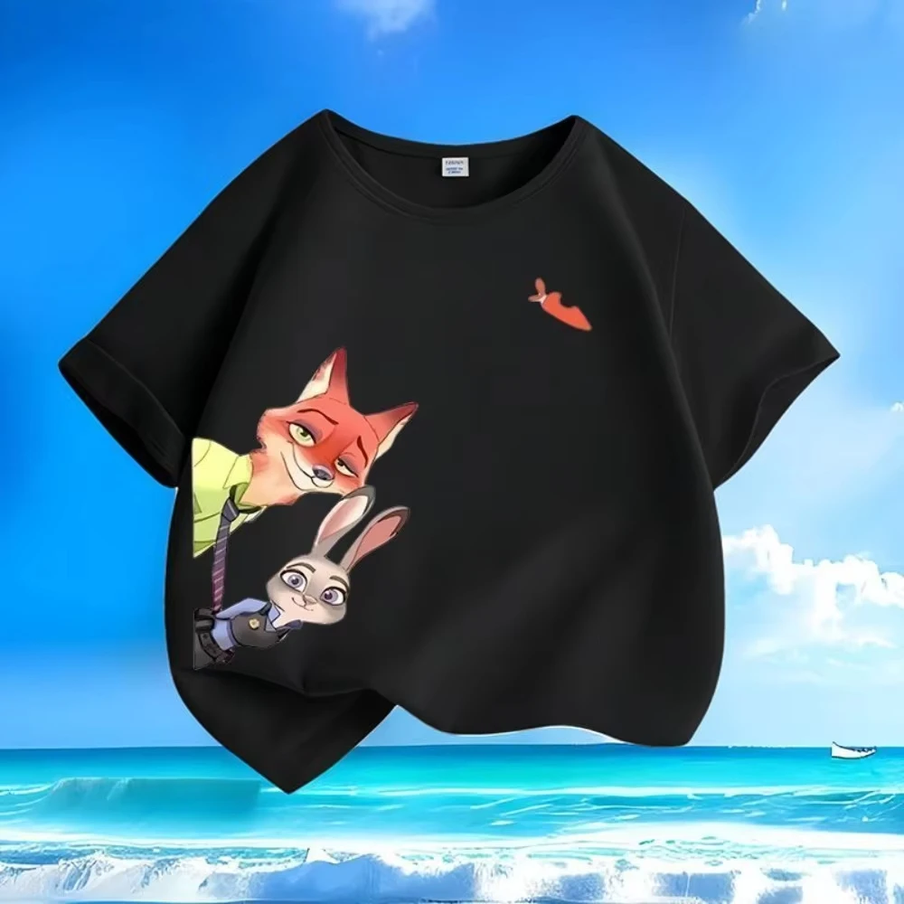 

Модный летний аксессуар для детей: трикотажная футболка унисекс с принтом Zootopia, с круглым вырезом и короткими рукавами, дышащая и не впитывающая пот.