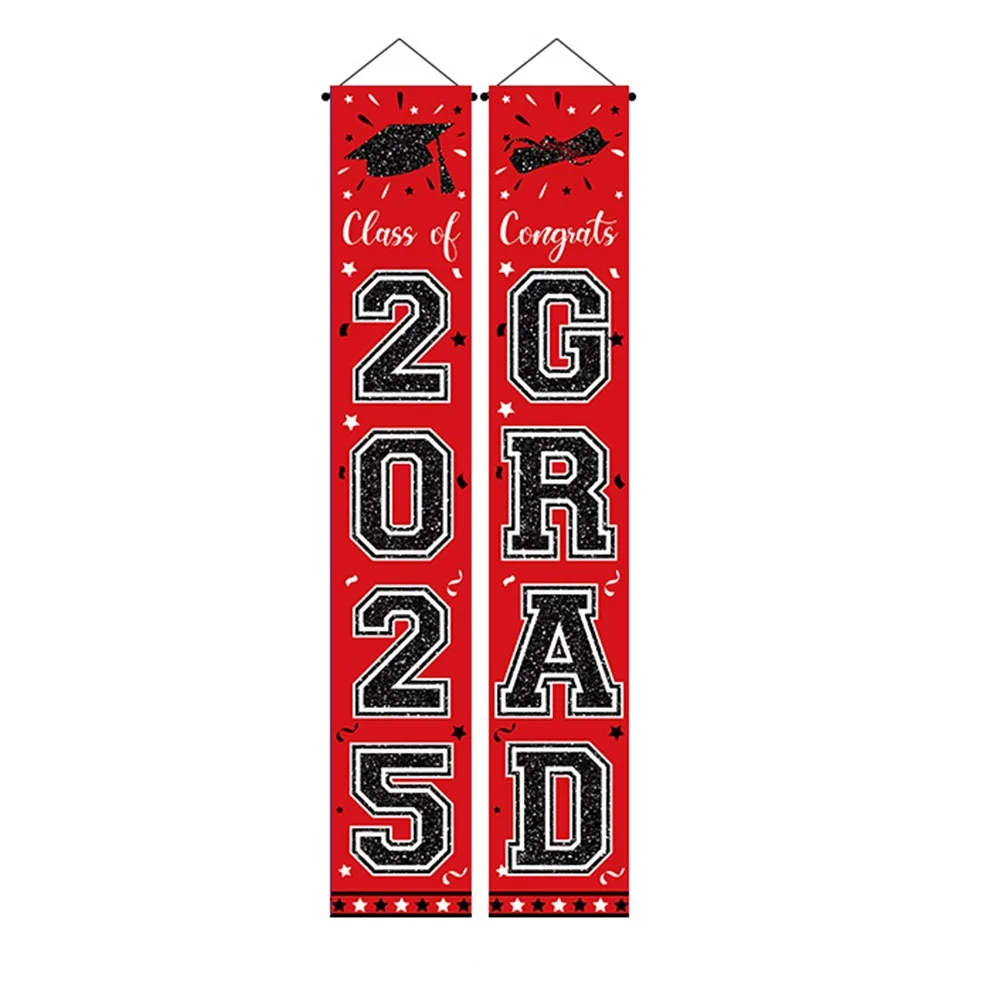 

Red Graduation Porch Sign Banner Class of 2025 Celebrate Graduates Theme Background Polyester Congrats Grad
