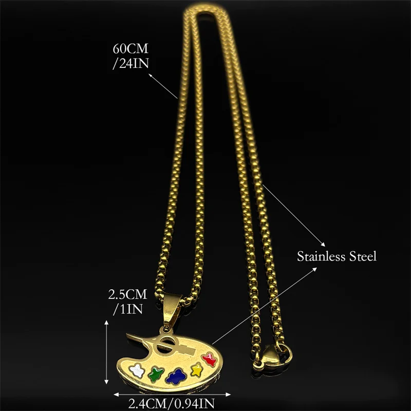 لوحة الرسم الفن قلادة قلادة للنساء الرجال الفولاذ المقاوم للصدأ الذهب اللون الذكور موضة سلسلة سحرية مجوهرات هدايا #6