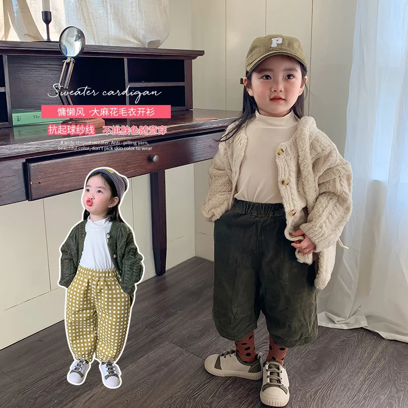 

Girls' Knitted Cardigan Jacket Autumn Winter New Fashionable Children's Thickened Mohair Sweater for Toddlers and Young Girls