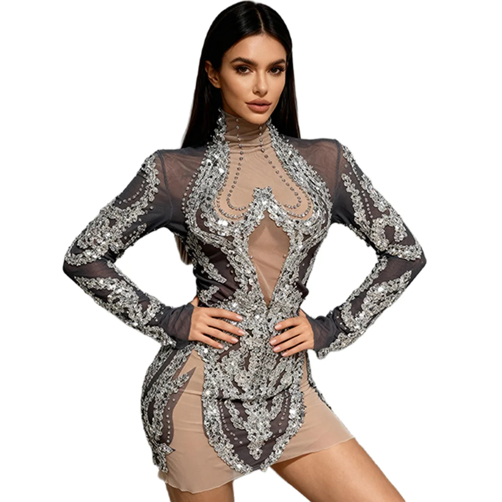 Minivestido de fiesta para discoteca con lentejuelas y diamantes de imitación brillantes, vestido tubo para banquete, cóctel y cena, traje de graduación para mujer