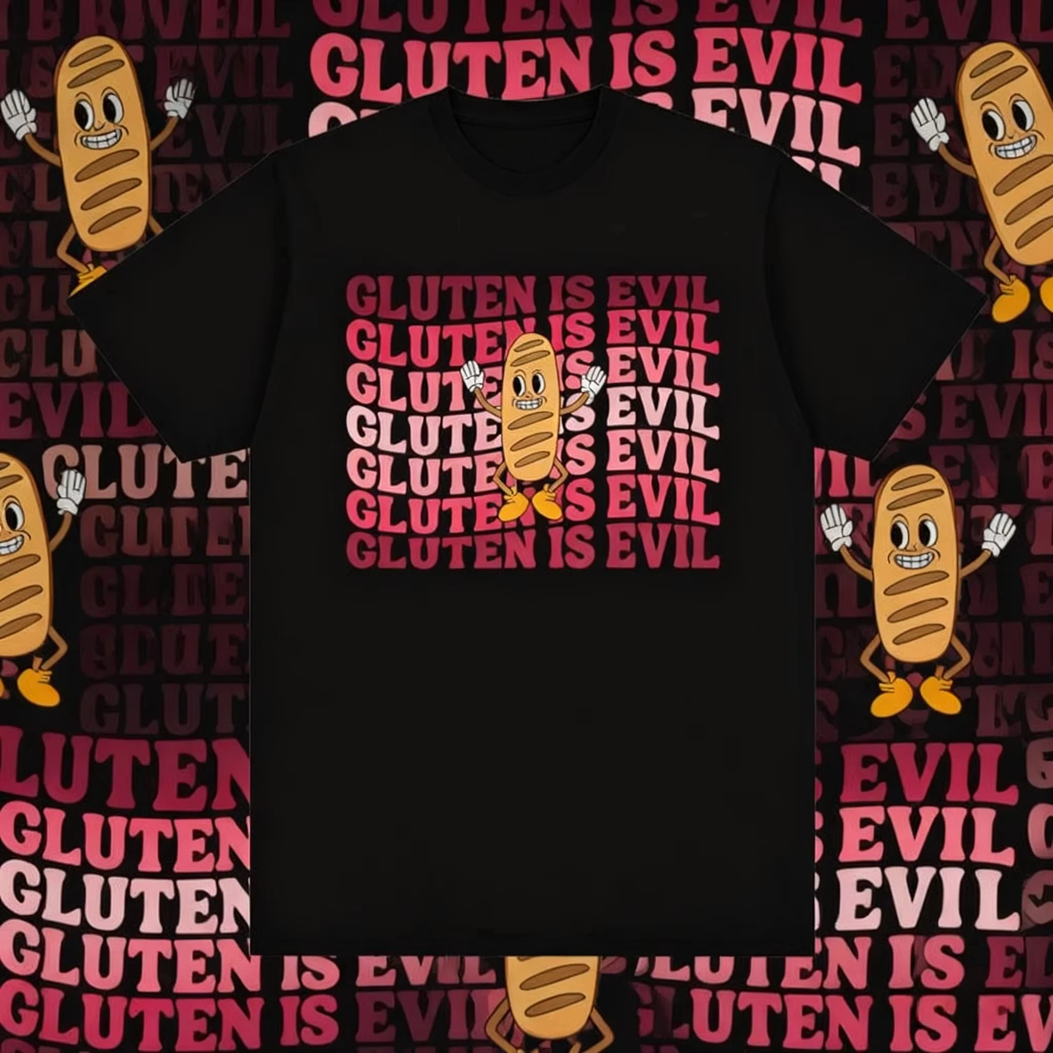 

2025 Summer Gluten Is Evil Funny MemeCotton Printed T-shirt Retro Gluten Intolerant Women Men's Fashion Gothic Oversized