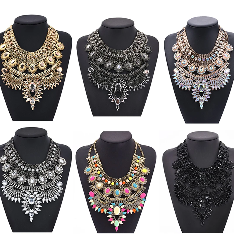 Indian Ethnic Statement Big Choker Necklace Women Bohemian Vintage Maxi Long Large Collar Crystal Necklace African Jewelry Woman