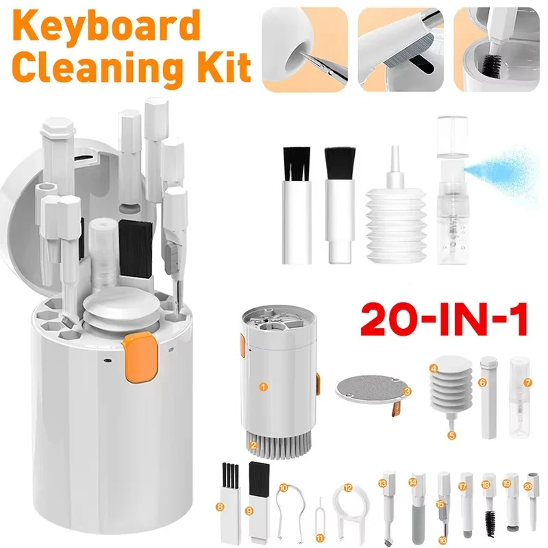 20 In 1 Cleaner Kit Multifunctional Cleaning Pen Screen Keyboard Cleaning Brush With Keycap Puller For Computer Earphones Phone