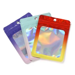 50pcs/lot Thicken Ziplock Bags Gradient Holographic Laser Color Plastic Pouch For DIY Jewelry Retail Storage Pouch Zip Lock Bag