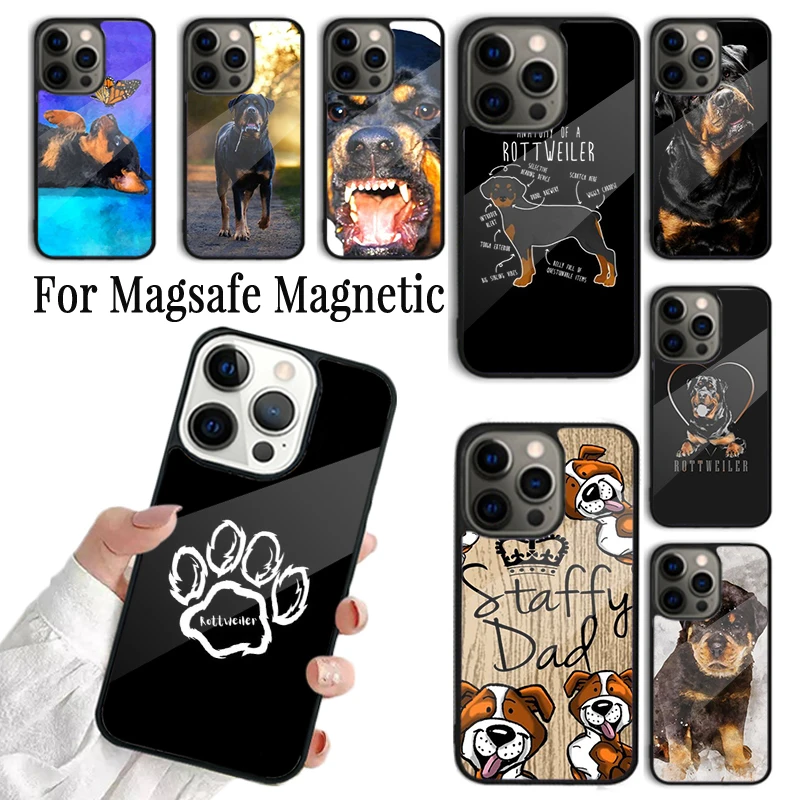 Coque Phone Case For iPhone 16 15 14 13 12 Mini 11 Pro Max Plus Magsafe Magnetic Wireless Charging Cover Rottweiler Dog