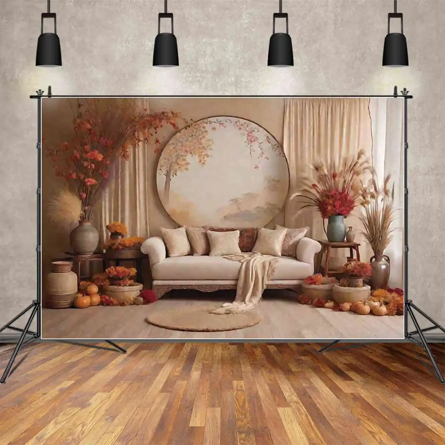 MOON.QG Bohemia Living Room Photography Backdrop Thatch Cowboy Farm Photozone Background Children Photo Studio Photobooth Props