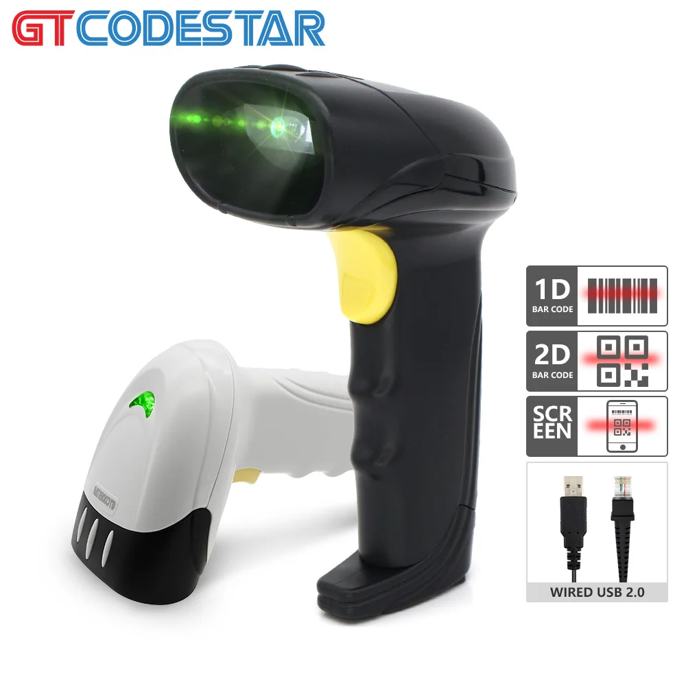 

GTCODESTAR 2D Manual Barcode Scanner Wired Barcode Reader 1D QR Code Scanning Gun Handheld Bar Code Scanner for Supermarket