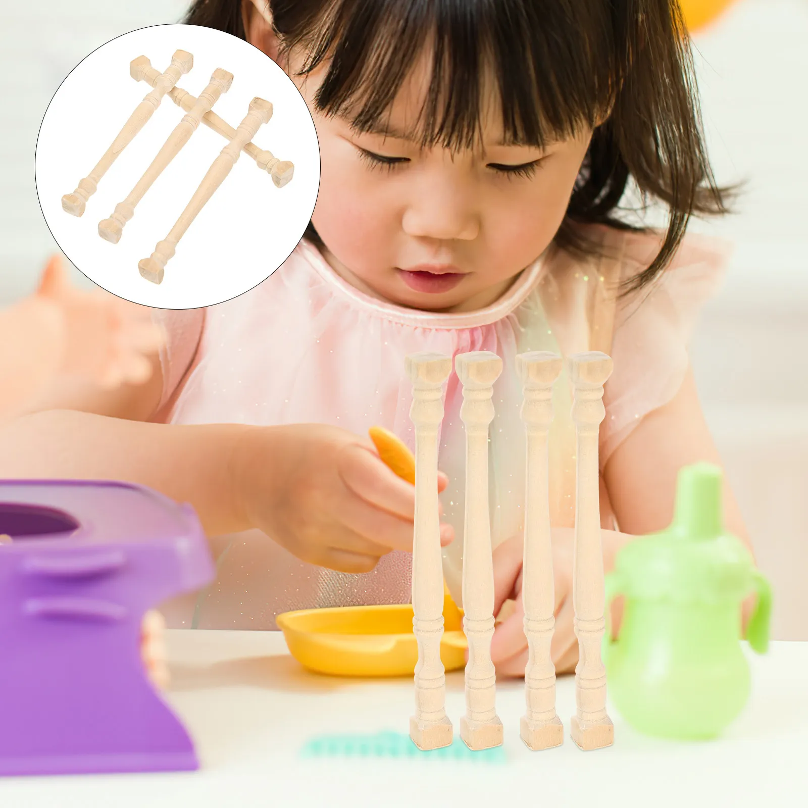 

4Pcs Mini Wood Roman Pillars for Dollhouse Miniature Furniture Decor Micro Landscape Garden House Accessories Tiny Home Interior