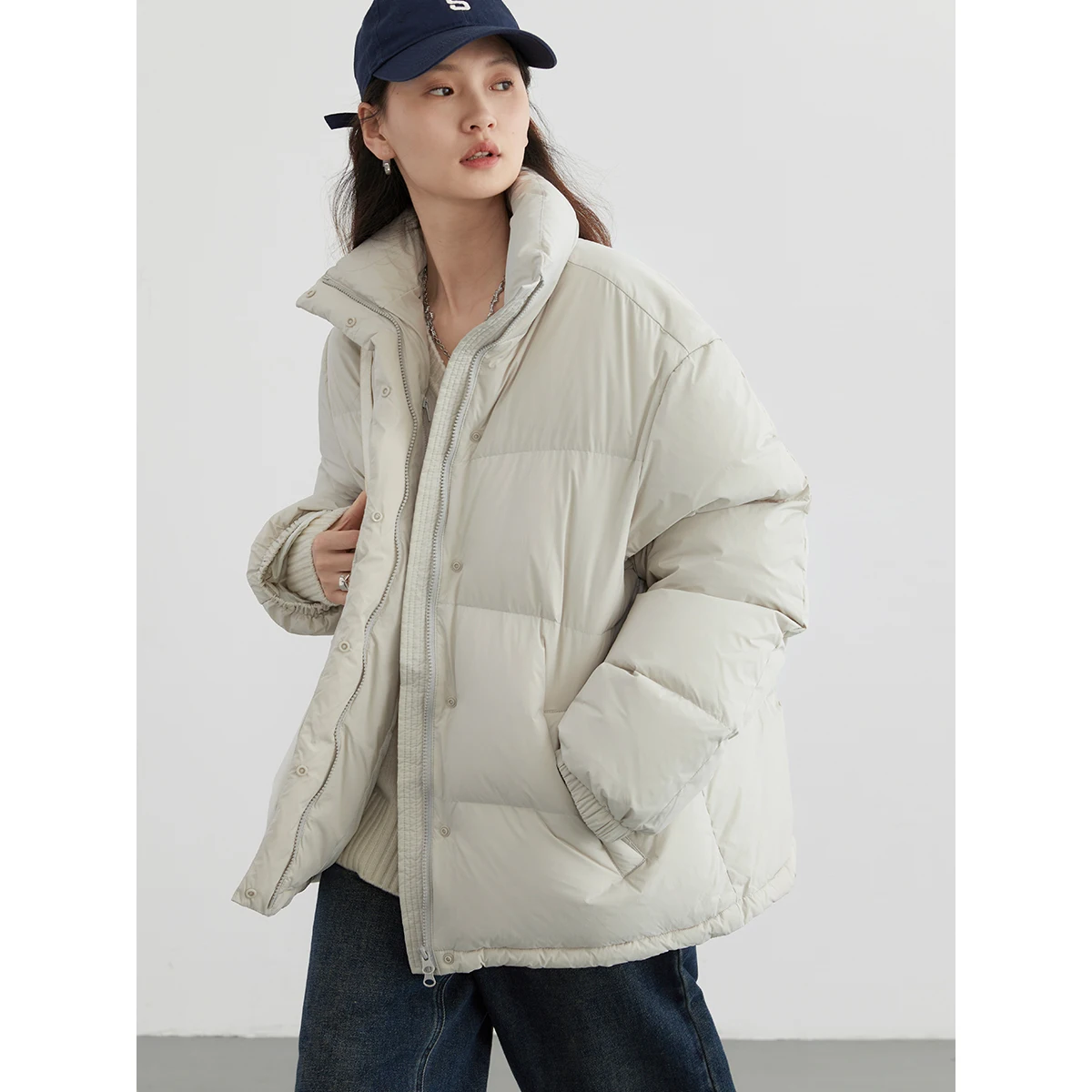 CHIC VEN-Jaqueta solta casual feminina, 90% casacos brancos para baixo de pato, gola alta, casaco de mulher, outono, inverno, novo, 2023