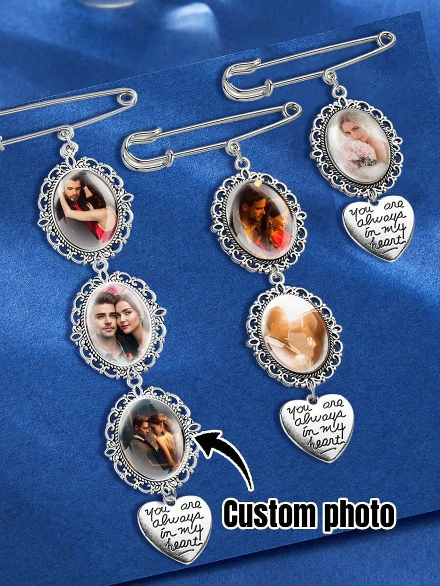 Custom Bride Bouquet Photo Brooch, Personalized Photo Bouquet Memory Pendant, Personalized Wedding Brooch, Gift for Father image 2