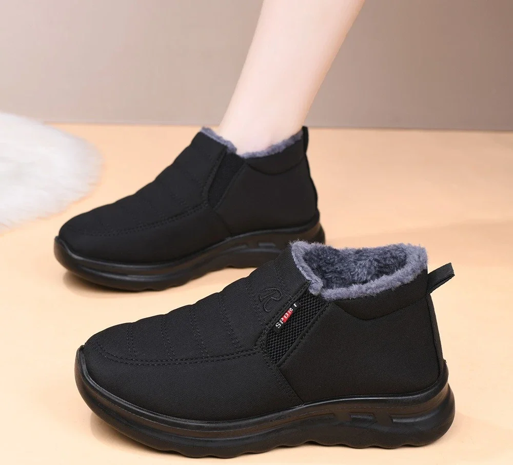 Damen-Winterstiefel zum einfachen Anziehen, wasserdicht, mit dickem Fleece-Futter, rutschfest, warm, knöchelhohe Stiefeletten, ideal für ältere Damen, Mütter, zum Spazierengehen im Freien. – Detail 7