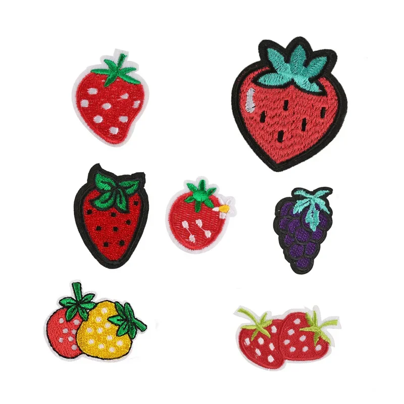 100 teile/los Stickerei Patch Obst Rot Gelb Erdbeere Lila Traube Hemd Tasche Kleidung Dekoration Zubehör Handwerk Diy Applikation