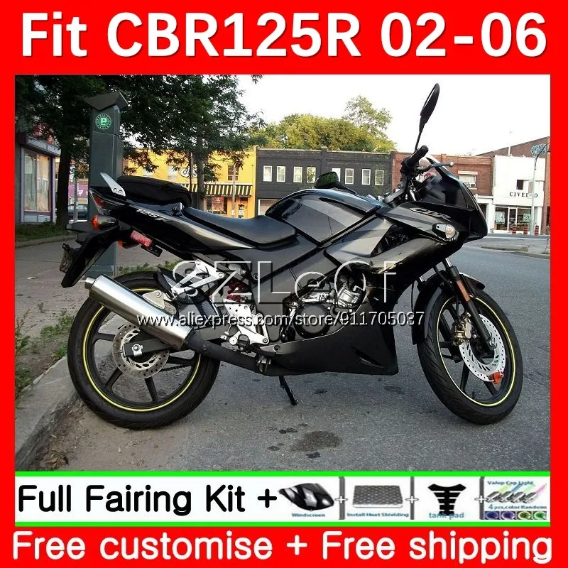 Body Kit For HONDA CBR125R CBR125RR CBR 125CC 125R Gloss black 02 03 04 05 06 22No.2 CBR-125R 2002 2003 2004 2005 2006 Fairing