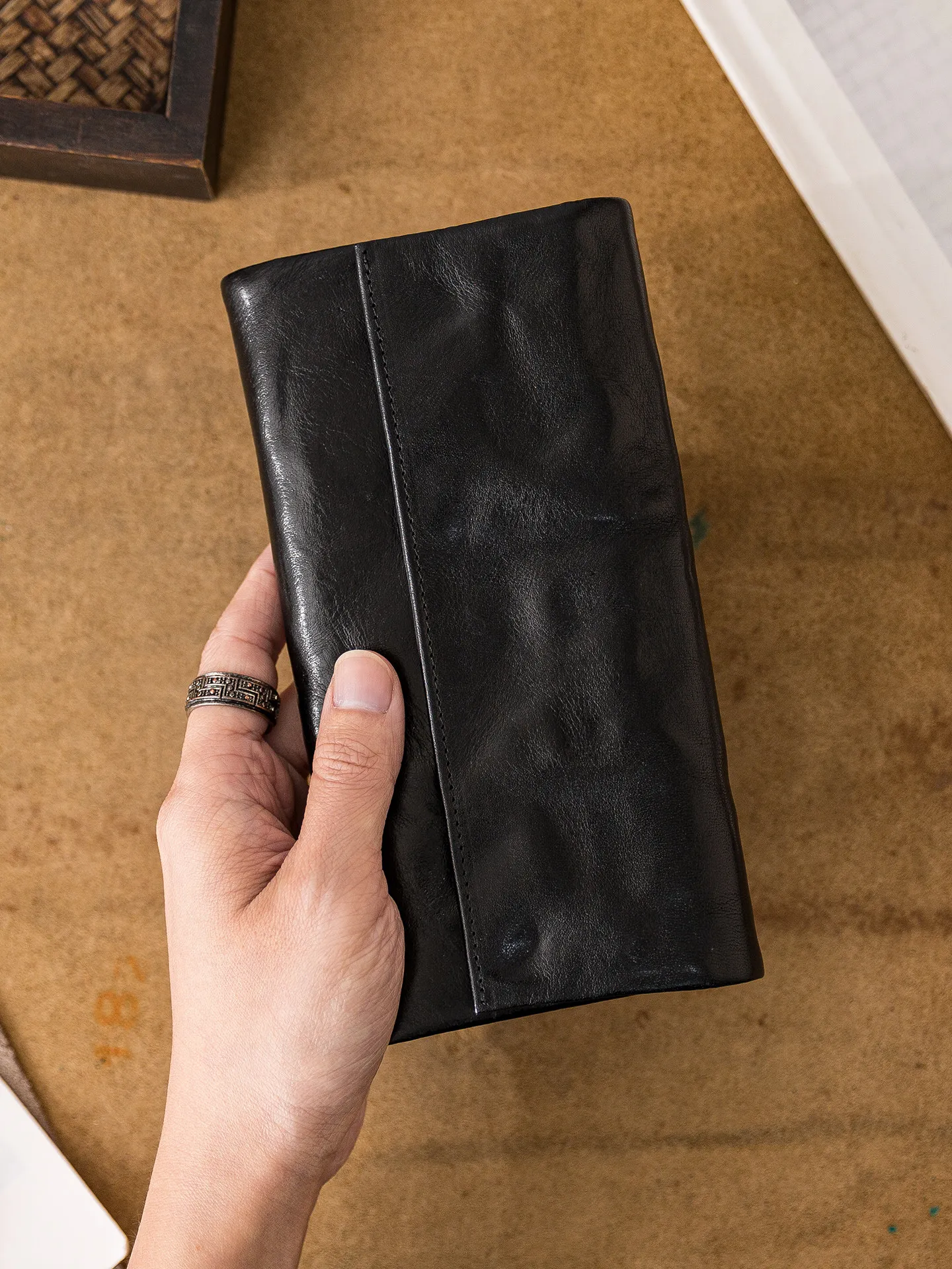fashion handmade first layer cowhide men's women's long wallet simple casual luxury genuine leather multi-card coin purse