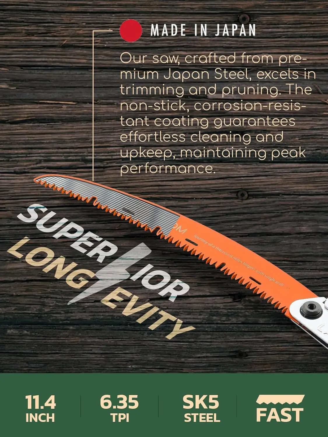 Lagom Folding Saw For Cutting Branches, 11.4"", A Camping Saw Made With Sk5 Steel, Folding Hand Saw, Survival Saw With A