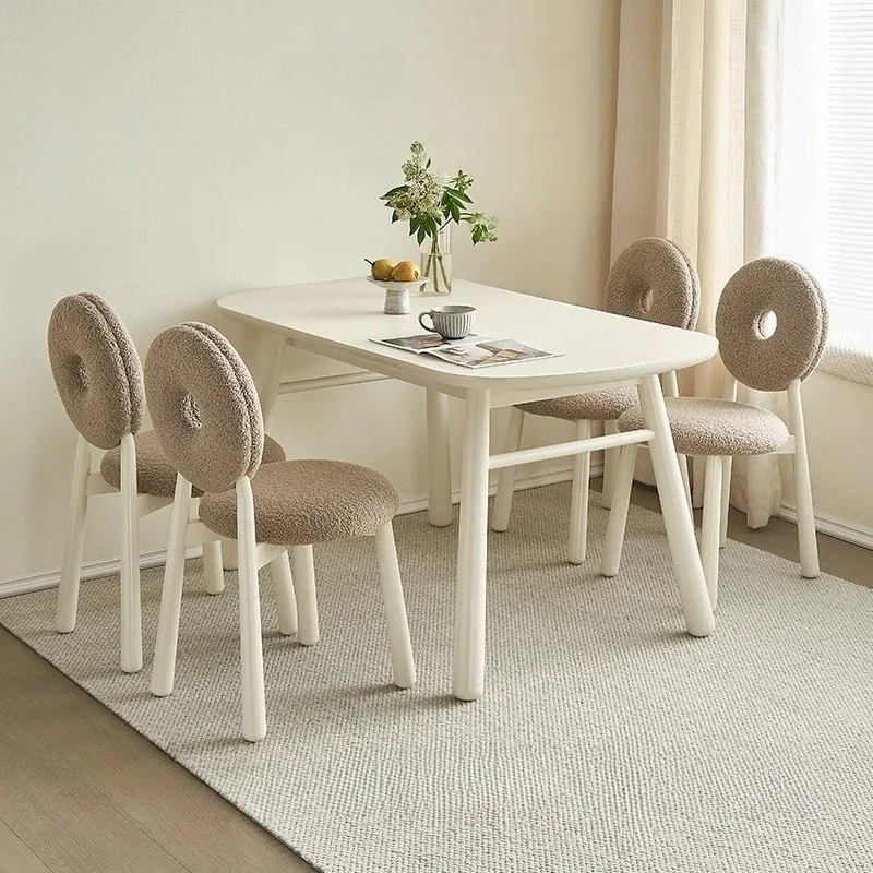 Dining Table Solid Wood Foot Oval Velvet Chair Kitchen Furniture Dining Tables Desk Glass Desktop Solid Wood Feet Cream Dinner
