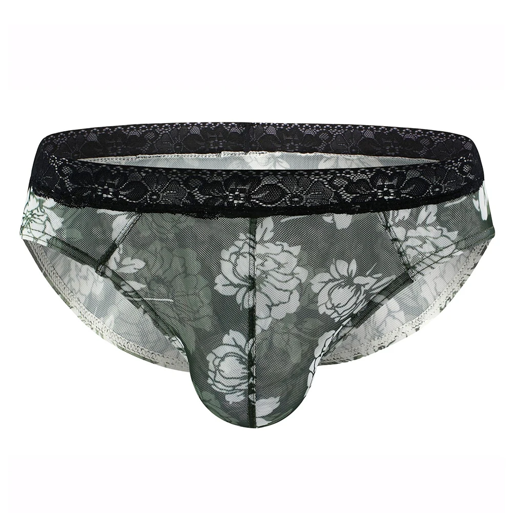 Men Lace Waist Panties Flower Printed Underwear Breathable Lingerie Comfortable Sexy Briefs U Pouch Seamless Underpant Classic
