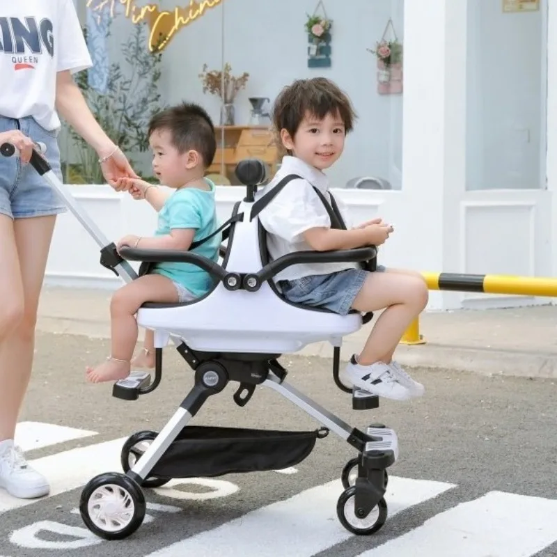 عربة أطفال توأم للمشي قطعة أثرية مزدوجة خفيفة الوزن وقابلة للطي ذات مناظر طبيعية عالية الحجم عربة أطفال للأطفال #2