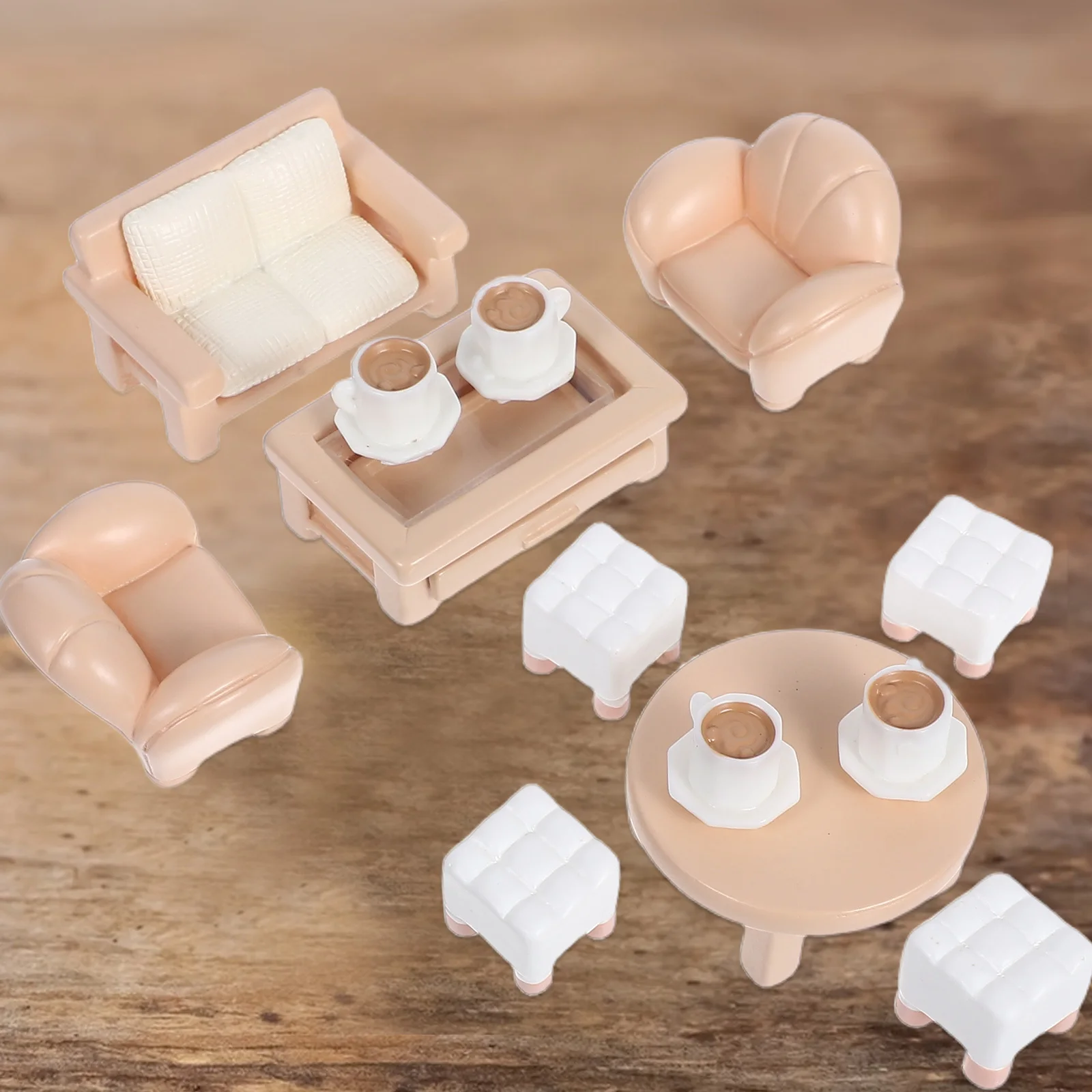 Set di mobili per casa delle bambole in miniatura da 13 pezzi, piccolo divano realistico, tavolino rotondo, mini casa, soggiorno, camera da letto