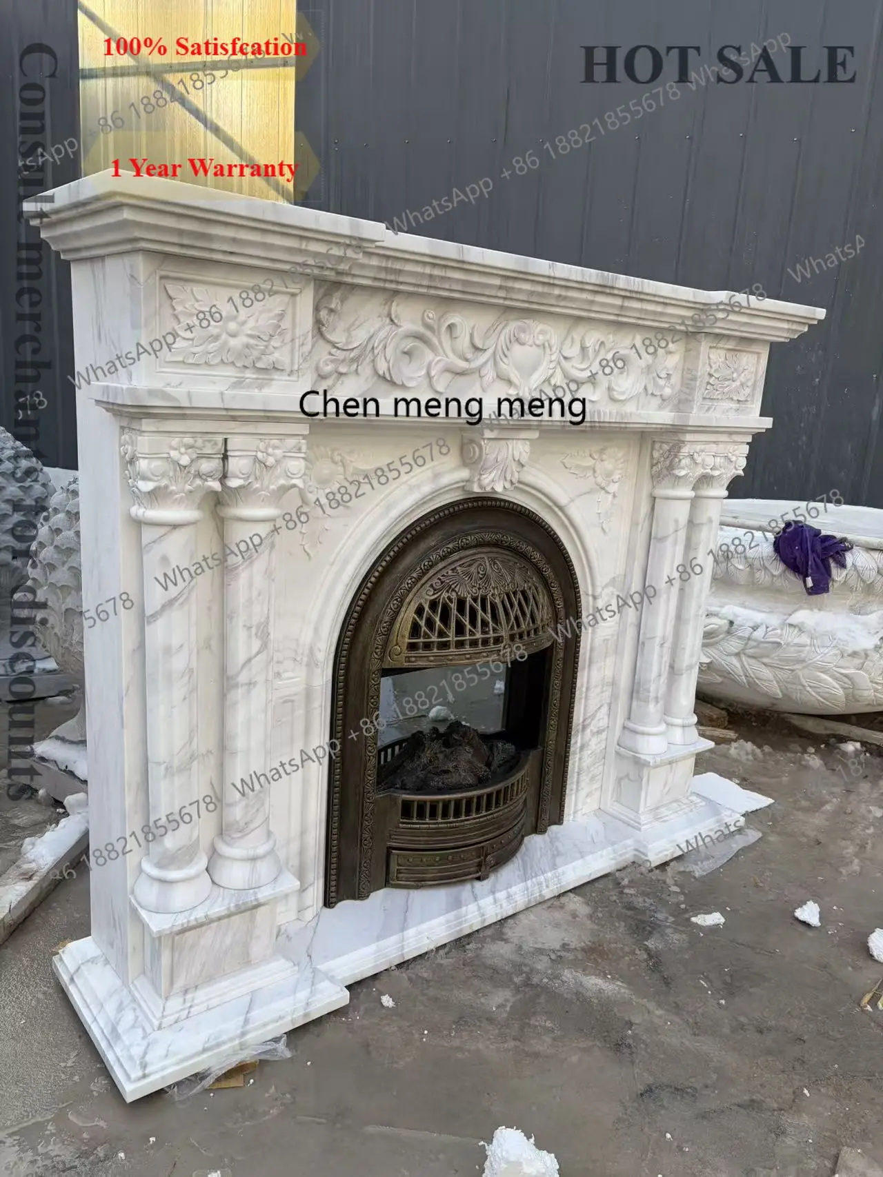 B567  French Natural Jazz White Marble Fireplace European Style Stone Carving Decorative Cabinet Custom Living Room Home Decorat