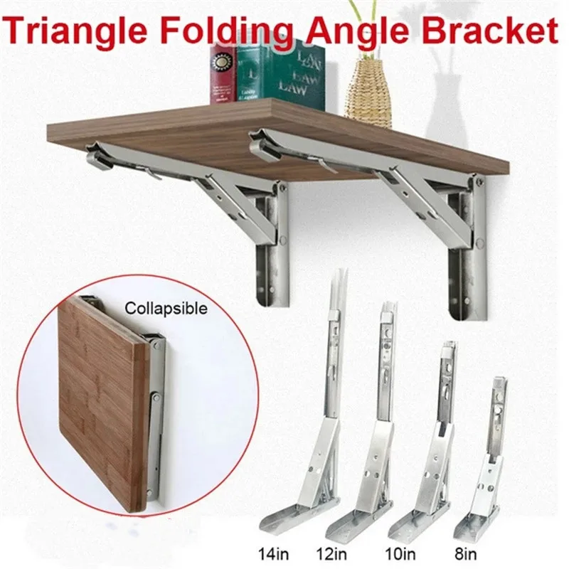 Heavy Support Hardware 2Pcs 8/10/12/14Inch Adjustable Wall Mounted Triangle Folding Angle Bracket Bench Table Shelf Furniture