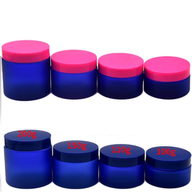 

Plastic Containers Empty Frosted Blue Jars Screw Lid 100G 120G 150G 200G Refillable Cosmetic Packaging Bottle Cream Pots 20Pcs