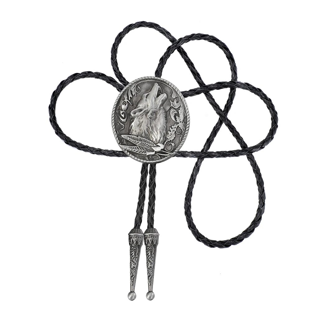 Bolo cravate tête de loup hurlant cravate occidentale faite à la main pour homme indien Cowboy cravate en alliage de Zinc