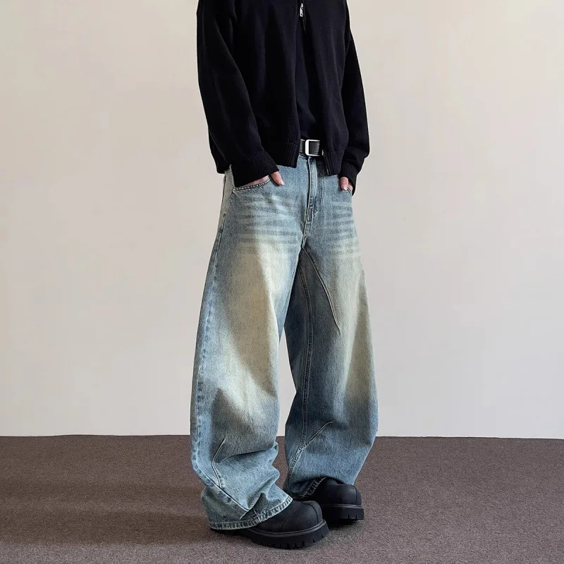 

Мужские мешковатые джинсы в стиле хип-хоп, широкие джинсовые брюки, повседневные свободные длинные брюки, уличная одежда